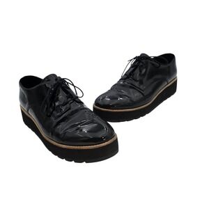 Eileen Fisher Patent Leather Platform Lace Up Oxford Women's Shoes Black Size 9